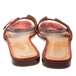 Hermes Pink Croc Leather Oran Flat Sandals Size 37 For Women -Deals Hermes Store luxury women hermes used shoes p195767 005