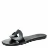 Hermes Black Leather Lisboa Flat Slides Size 38 For Women -Deals Hermes Store luxury women hermes used shoes p195769 003