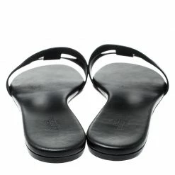 Hermes Black Leather Lisboa Flat Slides Size 38 For Women -Deals Hermes Store luxury women hermes used shoes p195769 005