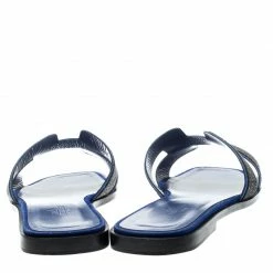 Hermes Blue/Black Crystal Embellished Suede Oran Sandals Size 39 For Women -Deals Hermes Store luxury women hermes used shoes p196914 002