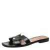 Hermes Dark Brown Leather Oran Flat Sandals Size 40 For Women -Deals Hermes Store luxury women hermes used shoes p197874 003