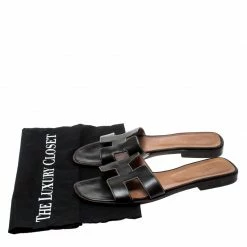 Hermes Dark Brown Leather Oran Flat Sandals Size 40 For Women -Deals Hermes Store luxury women hermes used shoes p197874 008