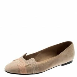 Hermes Beige Suede And Crystal Powder Nice Ballet Flats Size 38 For Women
