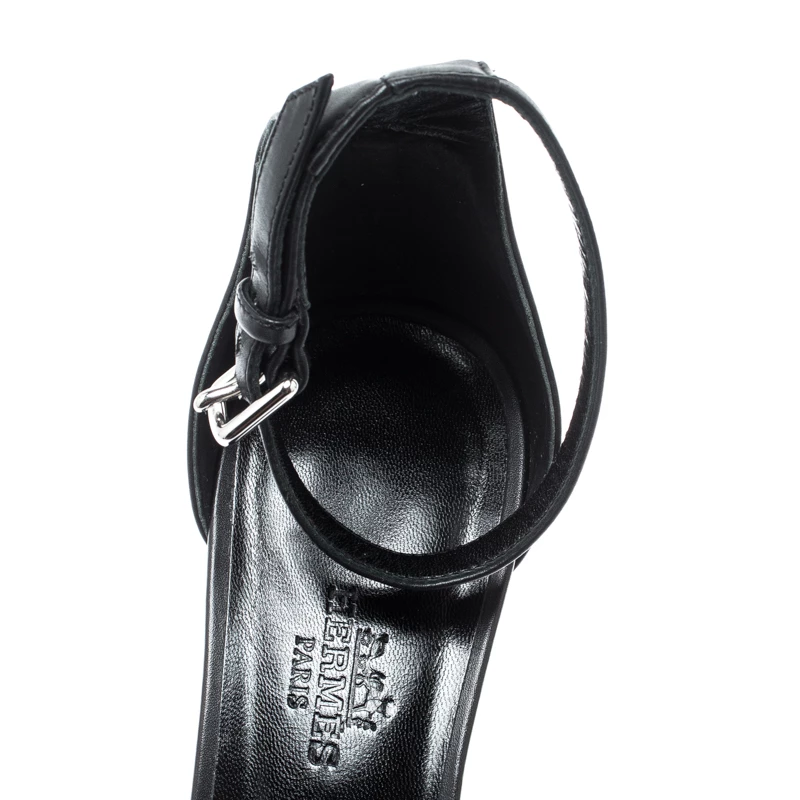 Hermes Black Leather Lady 70 Ankle Strap Sandals Size 38 For Women 9 Hermes Black Leather Lady 70 Ankle Strap Sandals Size 38 For Women - Image 7