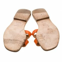 Hermes Orange Leather Oran Flat Slides Size 35.5 For Women -Deals Hermes Store luxury women hermes used shoes p207976 002