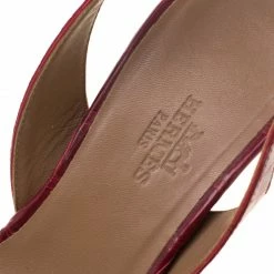 Hermes Burgundy Croc Leather Night Slingback Sandals Size 37 For Women -Deals Hermes Store luxury women hermes used shoes p208053 002