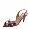 Hermes Burgundy Croc Leather Night Slingback Sandals Size 37 For Women