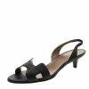 Hermes Black Leather Night Slingback Sandals Size 37 For Women