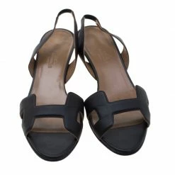 Hermes Black Leather Night Slingback Sandals Size 37 For Women -Deals Hermes Store luxury women hermes used shoes p208261 006