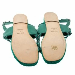 Hermes Green Braided Leather/Canvas Espadrille Flat Sandals Size 41 For Women -Deals Hermes Store luxury women hermes used shoes p209472 003