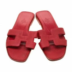 Hermes Red Leather Oran Slide Size 35 For Women -Deals Hermes Store luxury women hermes used shoes p210136 006
