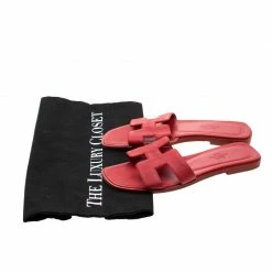 Hermes Red Leather Oran Slide Size 35 For Women -Deals Hermes Store luxury women hermes used shoes p210136 008