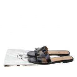 Hermes Black Leather Oran Slip On Slides Size 36.5 For Women -Deals Hermes Store luxury women hermes used shoes p210978 009