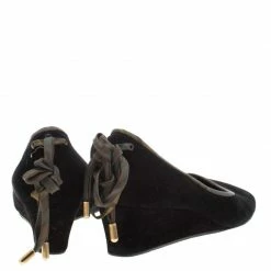 Hermes Black Suede Bow Detail Wedge Pumps Size 39 For Women -Deals Hermes Store luxury women hermes used shoes p211022 003
