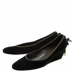 Hermes Black Suede Bow Detail Wedge Pumps Size 39 For Women -Deals Hermes Store luxury women hermes used shoes p211022 008