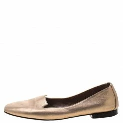 Hermes Metallic Gold Leather Smoking Slippers Size 38.5 For Women -Deals Hermes Store luxury women hermes used shoes p211025 005
