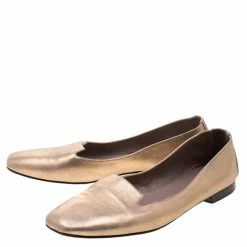 Hermes Metallic Gold Leather Smoking Slippers Size 38.5 For Women -Deals Hermes Store luxury women hermes used shoes p211025 007