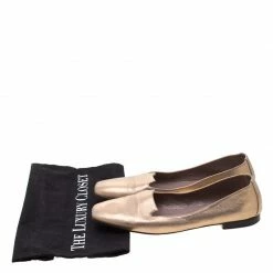 Hermes Metallic Gold Leather Smoking Slippers Size 38.5 For Women -Deals Hermes Store luxury women hermes used shoes p211025 008