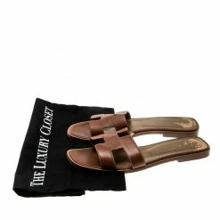 Hermes Brown Leather Oran Sandals Size 39 For Women -Deals Hermes Store luxury women hermes used shoes p211809 008