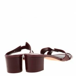 Hermes Burgundy Patent Leather Oasis Slip On Sandals 39.5 For Women -Deals Hermes Store luxury women hermes used shoes p215406 003
