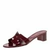 Hermes Burgundy Patent Leather Oasis Slip On Sandals 39.5 For Women -Deals Hermes Store luxury women hermes used shoes p215406 007