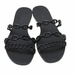 Hermes Black Rubber Nude Slip On Slides Size 37 For Women -Deals Hermes Store luxury women hermes used shoes p217454 006