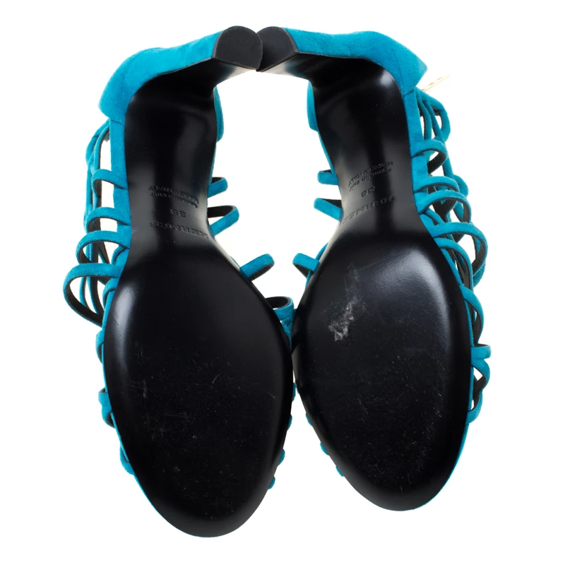 Hermes Blue Suede Strappy Peep Toe Sandals Size 38 For Women 8 Hermes Blue Suede Strappy Peep Toe Sandals Size 38 For Women - Image 6