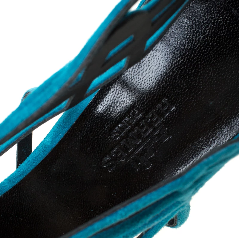 Hermes Blue Suede Strappy Peep Toe Sandals Size 38 For Women 9 Hermes Blue Suede Strappy Peep Toe Sandals Size 38 For Women - Image 7