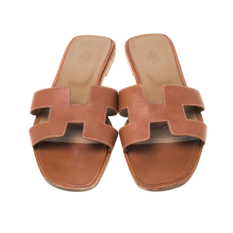 Hermes Brown Leather Oran Slip On Slides Size 41 For Women 5 Hermes Brown Leather Oran Slip On Slides Size 41 For Women - Image 3