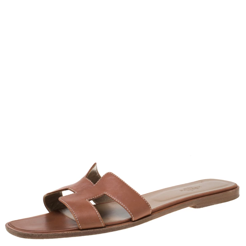 Hermes Brown Leather Oran Slip On Slides Size 41 For Women 3 Hermes Brown Leather Oran Slip On Slides Size 41 For Women
