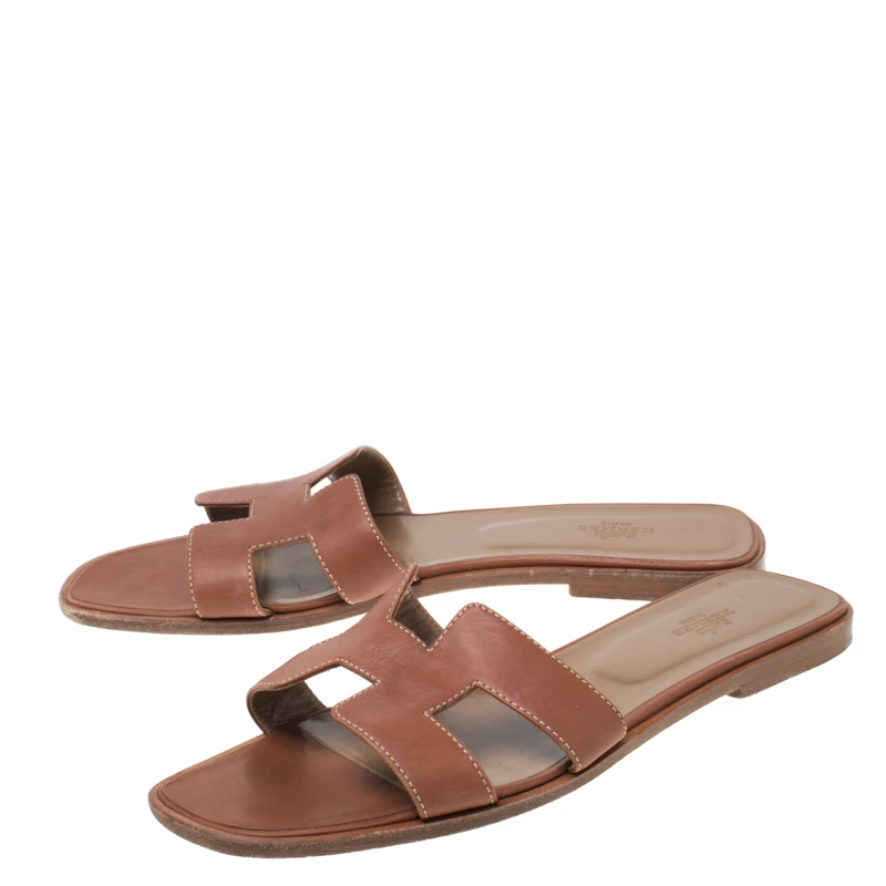 Hermes Brown Leather Oran Slip On Slides Size 41 For Women 6 Hermes Brown Leather Oran Slip On Slides Size 41 For Women - Image 4