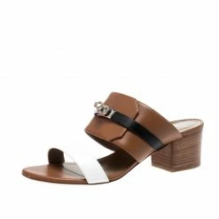 Hermes Tricolor Leather Ovation Slide Sandals Size 38.5 For Women