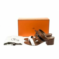 Hermes Tricolor Leather Ovation Slide Sandals Size 38.5 For Women -Deals Hermes Store luxury women hermes used shoes p220379 011