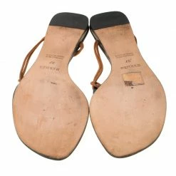 Hermes Black/Brown Medallion Cord Thong Slides Size 37 For Women -Deals Hermes Store luxury women hermes used shoes p222216 005