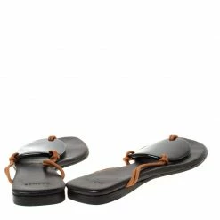 Hermes Black/Brown Medallion Cord Thong Slides Size 37 For Women -Deals Hermes Store luxury women hermes used shoes p222216 006