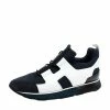 Hermes Navy Blue/White Fabric And Leather Player Sneakers Size 38 For Women