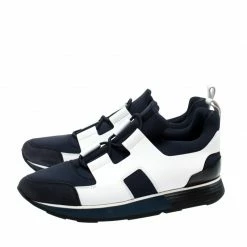 Hermes Navy Blue/White Fabric And Leather Player Sneakers Size 38 For Women -Deals Hermes Store luxury women hermes used shoes p223186 008