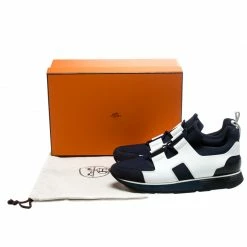 Hermes Navy Blue/White Fabric And Leather Player Sneakers Size 38 For Women -Deals Hermes Store luxury women hermes used shoes p223186 009