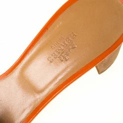 Hermes Orange Leather Oasis Slides Size 40 For Women -Deals Hermes Store luxury women hermes used shoes p223609 002