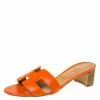 Hermes Orange Leather Oasis Slides Size 40 For Women -Deals Hermes Store luxury women hermes used shoes p223609 003