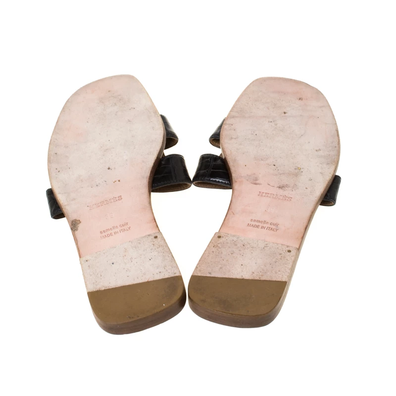 Hermes Black Crocodile Oran Flat Slides Size 39 For Women 8 Hermes Black Crocodile Oran Flat Slides Size 39 For Women - Image 6