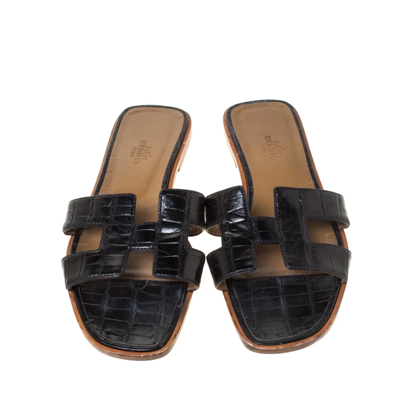 Hermes Black Crocodile Oran Flat Slides Size 39 For Women 5 Hermes Black Crocodile Oran Flat Slides Size 39 For Women - Image 3