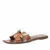 Hermes Hermès Brown Leather Gold Leaves Oran Flat Slides Size 40 For Women