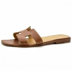 Hermes Brown Leather Oran Box Leather Sandals Size 37 For Women