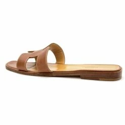 Hermes Brown Leather Oran Box Leather Sandals Size 37 For Women -Deals Hermes Store luxury women hermes used shoes p22817 003