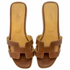 Hermes Brown Leather Oran Box Leather Sandals Size 37 For Women -Deals Hermes Store luxury women hermes used shoes p22817 004