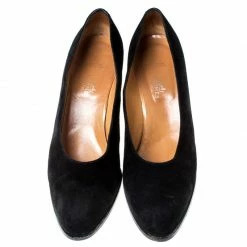 Hermes Black Suede Vintage Platform Pumps Size 40 For Women -Deals Hermes Store luxury women hermes used shoes p228223 004