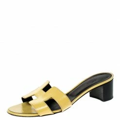 Hermes Yellow Patent Leather Oasis Slides Size 37 For Women