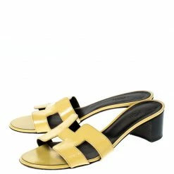 Hermes Yellow Patent Leather Oasis Slides Size 37 For Women -Deals Hermes Store luxury women hermes used shoes p229054 008