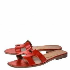 Hermes Red Leather Oran Slip On Slides Size 41 For Women -Deals Hermes Store luxury women hermes used shoes p229428 008